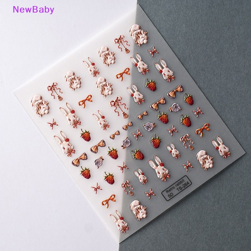 Newbaby Lucu Retro Kelinci 5D Stiker Kuku Decal Nail Art Perekat DIY Manicure Decor ID