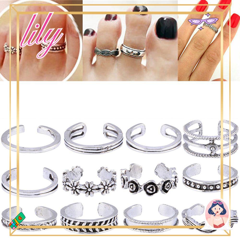 Lily 12PCS/SET Cincin Jari Wanita Lady Musim Panas Open Knuckle Foot Ring
