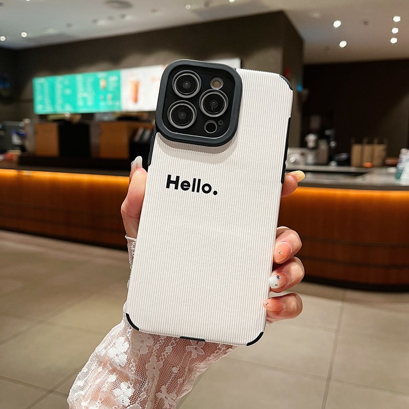 Simple White Hello Leather Soft Case IP IPhone 7 8 Plus SE 2020 X XR XS Max 11 12 13 14 Pro Max 14 Plus Camera Protect for Women Girl