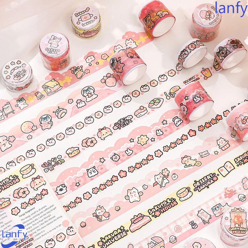 Lanfy Bahan Tape Office Supply Kawaii Handbook Hias Bunga Sakura Pink Seri Hand Rekening Tape Stiker Masking Tape