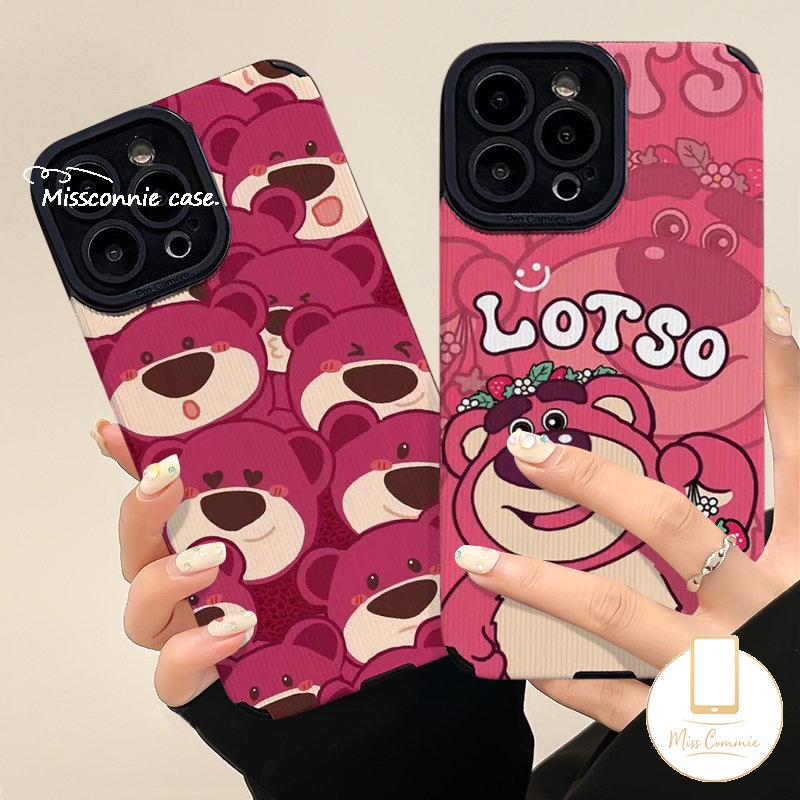 Kartun Strawberry Bear Manyo Casing Ponsel Kompatibel Untuk iPhone 7Plus 11 13 14 12 Pro MAX XR 8Plus X XS MAX Tekstur Kulit Mewah Indah Lembut Silicon Shockproof Cover