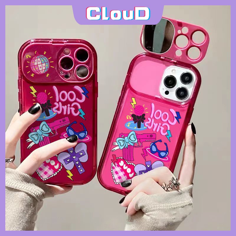 IPHONE Flip Make Up Mirror Phone Case Kompatibel Untuk Iphone7 8 Plus 11 12 13 14 Pro MAX XR X XS MAX SE 2020 Kartun Lucu Imut Graffiti Stiker Lembut Penutup Belakang