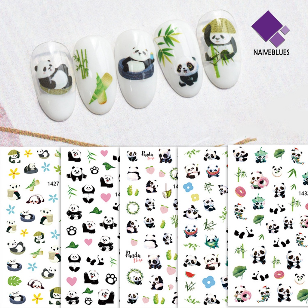 [naiveblues] Desain Daun Panda Lucu Stiker Kuku Tempel Hias Perekat Diri DIY Paper Art Stickers