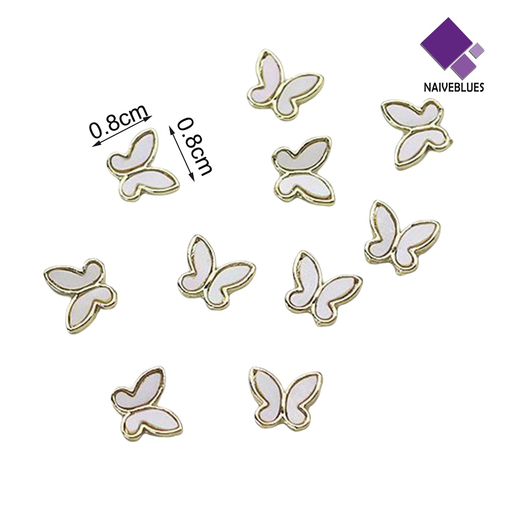 [naiveblues] 10pcs Dekorasi Kuku Kupu-Kupu Bersinar Tiga Dimensi Tidak Jatuh Gloss 3D Shell Butterfly Glitter Dekorasi
