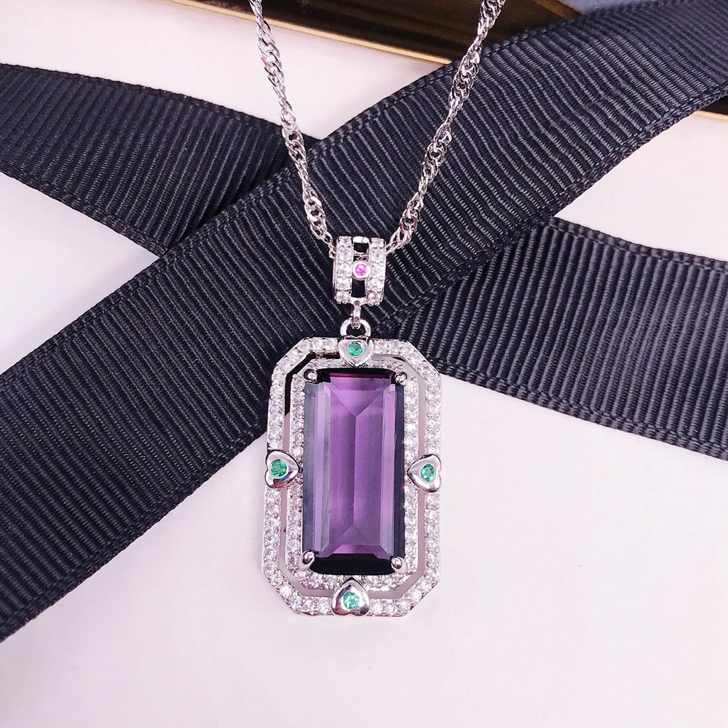 Goldkingdom Fashion Perhiasan Aksesoris Ready Stock Wushi Merek Liontin Brazil Tourmaline Permata Topaz Kalung Amethyst Persegi Panjang Warna Harta Gadis