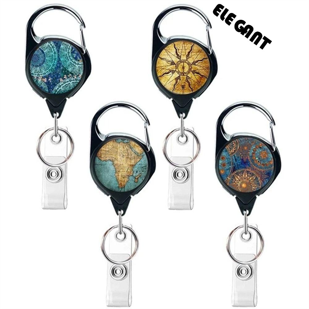 [Elegan] Badge Reel Gantungan Kunci Kompas Map Mudah Tarik Keyring Name Tag Holder Kantor Lanyard Klip Kerja Card Clip