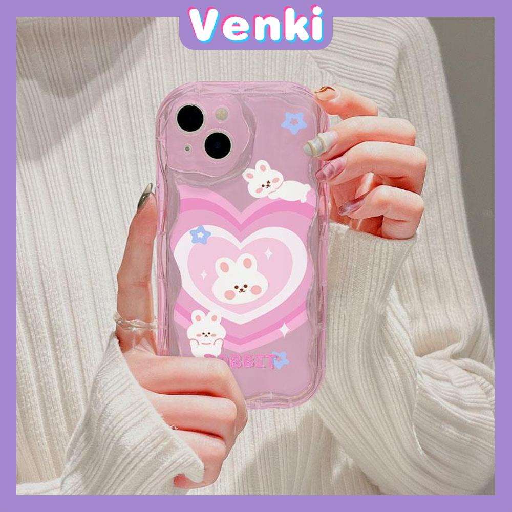 VENKI - For iPhone 11 iPhone Case 3D Curved Edge Wave Clear Case TPU Airbag Shockproof Camera Cover Pink Rabbit Compatible with iPhone 14 13 Pro max 12 Pro Max xr xs max 7 Plus 8