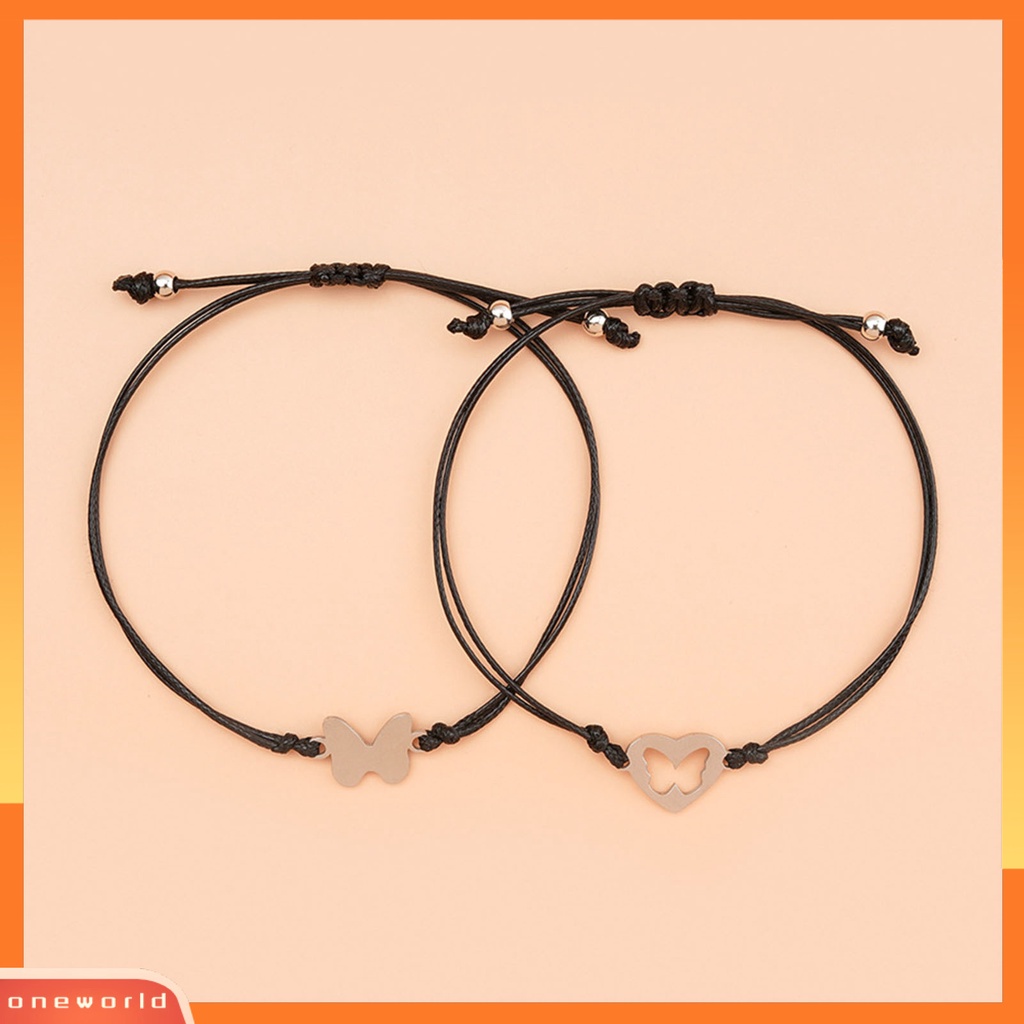 [EONE] 2pcs Gelang Wanita Bentuk Kreatif Bahan Alloy Tahan Karat Fashion Gaya Kupu-Kupu Gelang Pasangan Untuk Pacaran