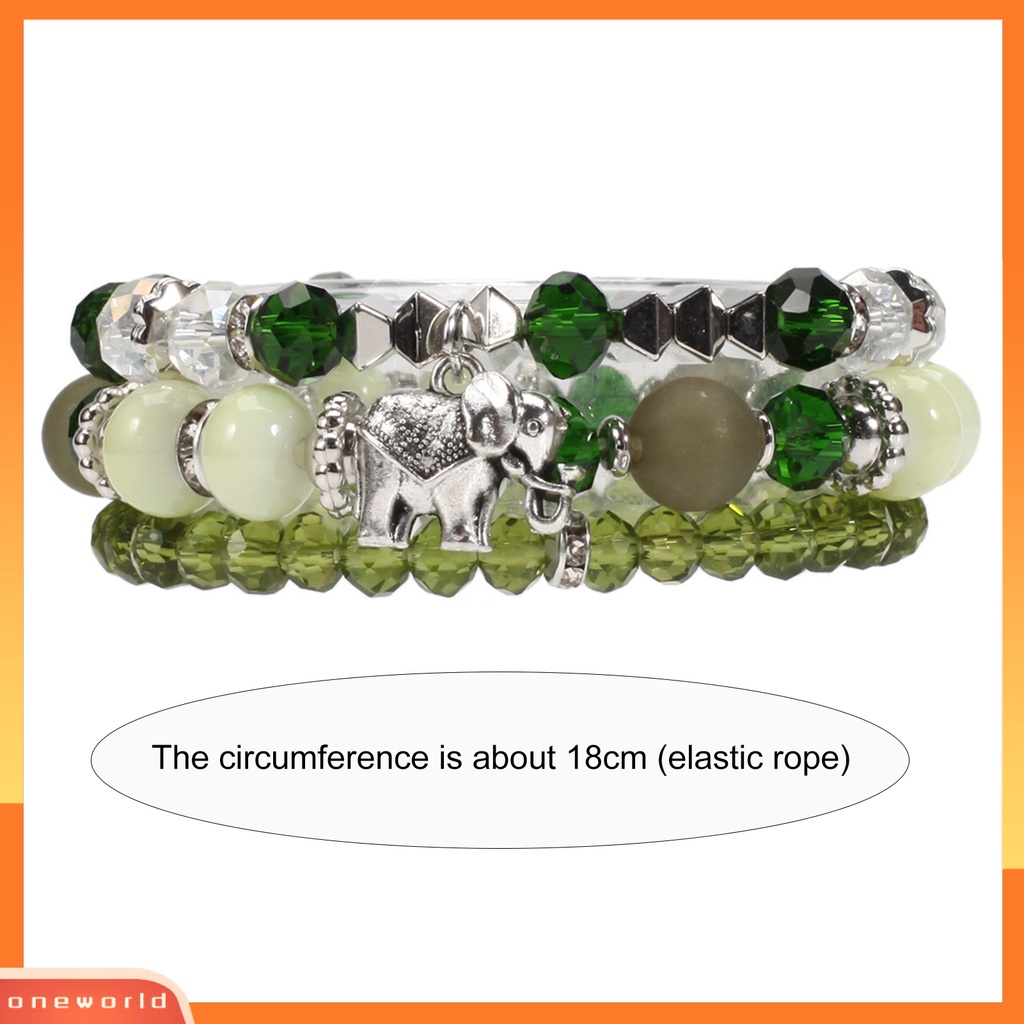 [EONE] 3 Pcs/Set Gajah Menjuntai Tali Elastis Perempuan Gelang Multilayer Wanita Bohemia Manik-Manik Kristal Imitasi Gelang Perhiasan Aksesori