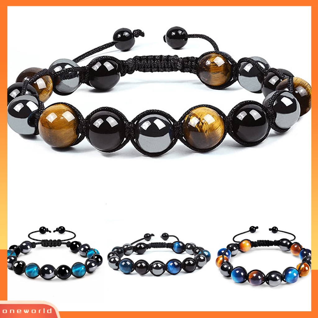 [EONE] Glossy Beads Gelang Adjustable Lace-up Unisex Faux Tiger Eye Healing Bracelet Perlengkapan Pesta