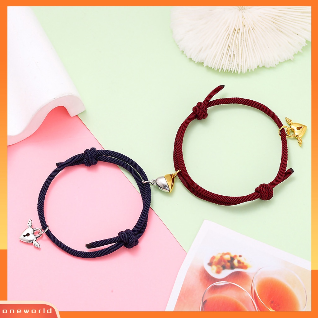 [EONE] 1pasang ic Gelang Nilon Tali Tangan Buatan Tangan Adjustable Electroplating Liontin Tidak Luntur Hias Pecinta Menarik Atraksi Jantung Gelang Perhiasan Aksesori