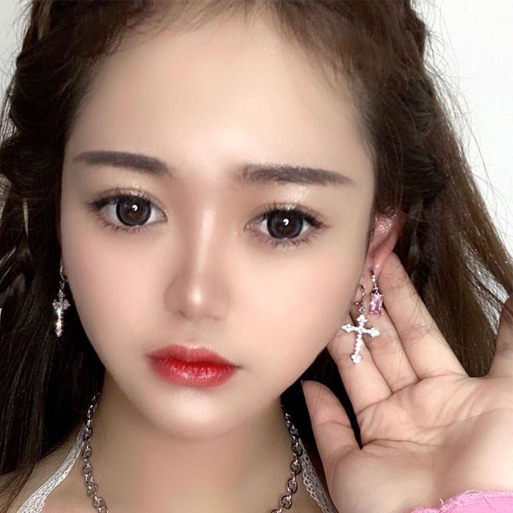 Mxbeauty Indah Anting Salib Kepribadian Kreatif Hadiah Y2K Punk Shiny Perhiasan Wanita Perhiasan Aksesoris