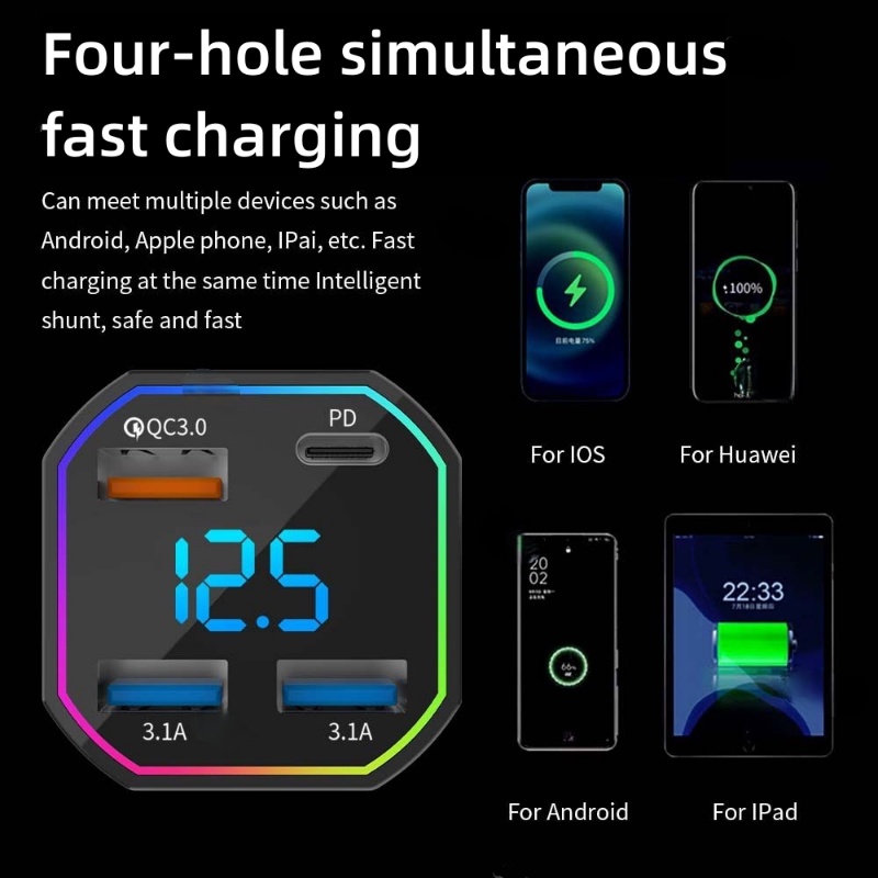 Universal 66W 4port USB Multifungsi Mobil Cepat Charger Indah Kualitas Tinggi PD Quick Charge 3.0 USB C Car Phone Charger Adapter