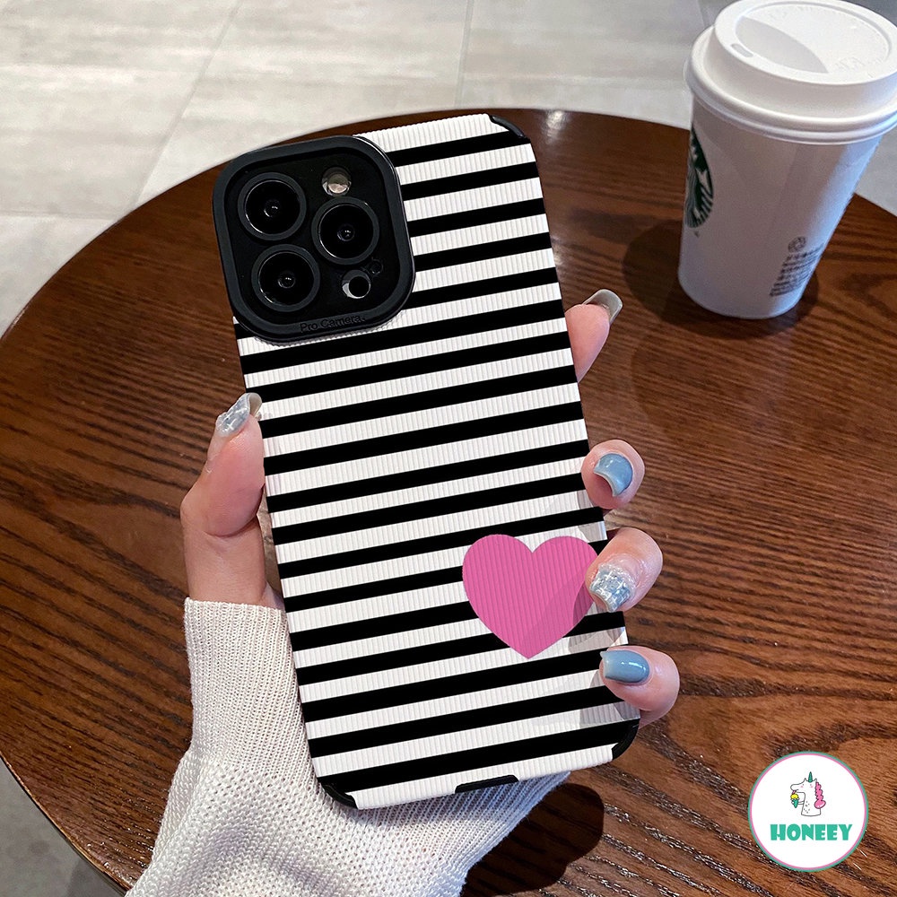 Case Garis Hitam Fashion Untuk iPhone 11 Pro Max7 8 14 Plus 12 13 14 Pro Max X XR XSMAX Cinta Shockproof Lembut Penutup Belakang