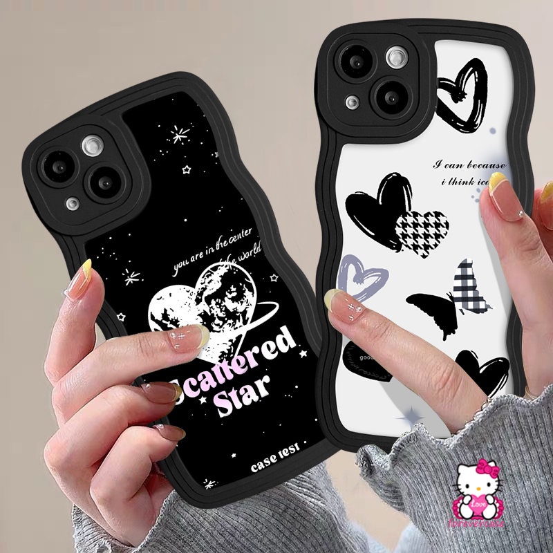 Casing Soft Tepi Bergelombang Untuk Redmi Note10 11s 10s 11 9s 8 9 Pro Max Redmi 12C 9A 9T 10 9C NFC A1 10C 10A 9 A1+POCO M3 X3 NFC Pro Mi 11T Pro Love Heart Fashion Fantasy Case Kupu-Kupu