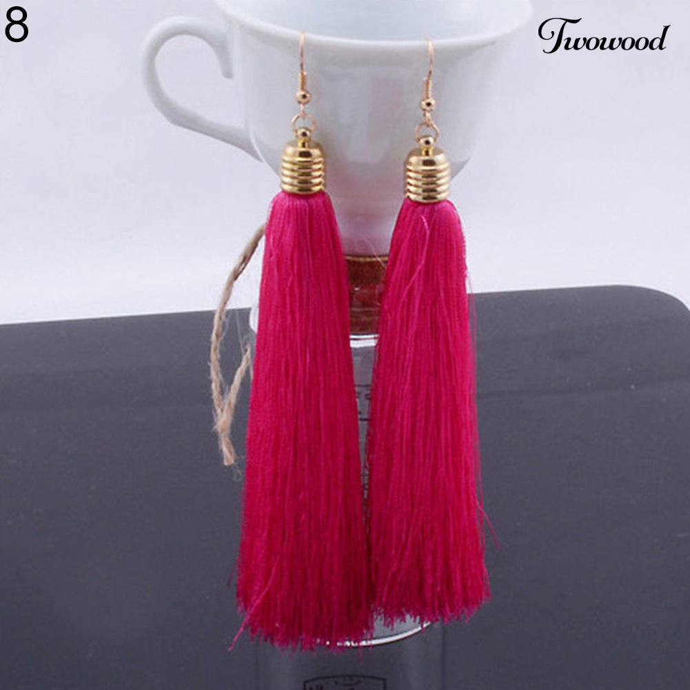 Twowood Bohemian Hook Earring Wanita Vintage Panjang Rumbai Fringe Boho Anting Menjuntai