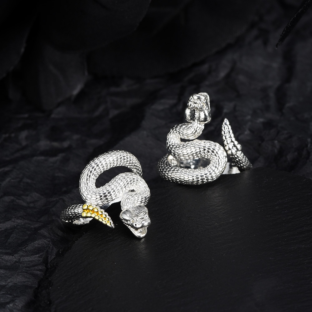 Cincin Retro Gothic Rattlesnake Terbuka Dapat Disesuaikan Untuk Wanita Dan Pria/Diablo Gaya Mendominasi Jari Cincin/Punk Hip Hop Pesta Rings/Perhiasan Populer