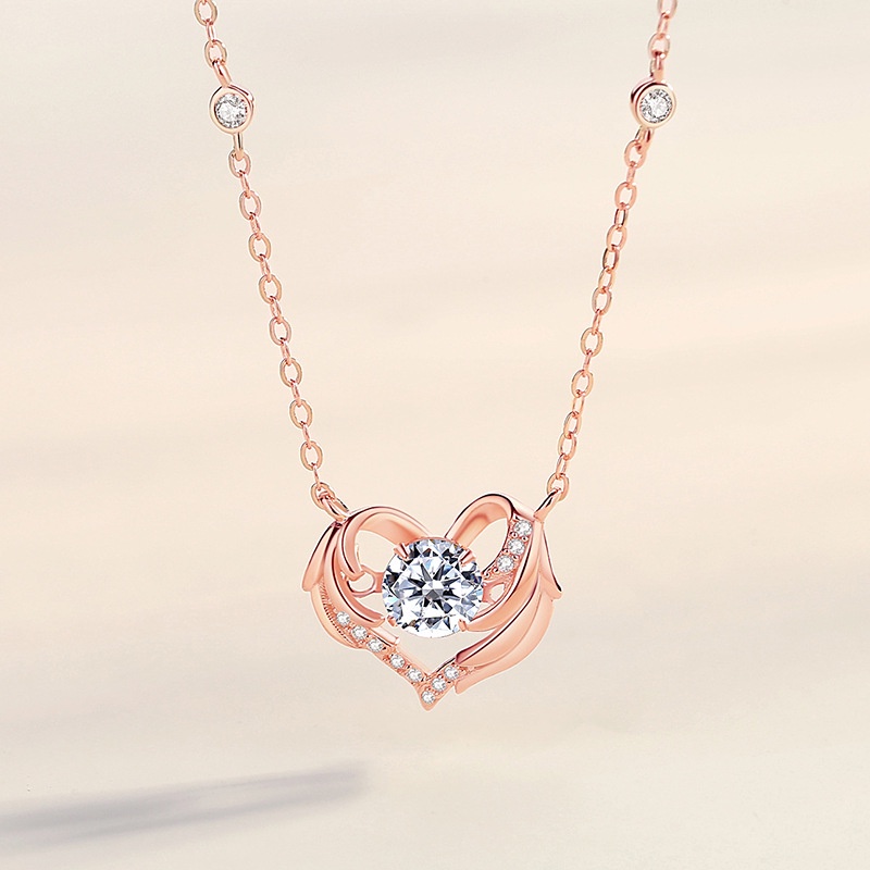 Asli Sayap Wali Kalung Perempuan Sterling Silver ins Gaya Cinta Klavikula Rantai Influencer Berbentuk Hati Sayap Malaikat Kalung Perhiasan