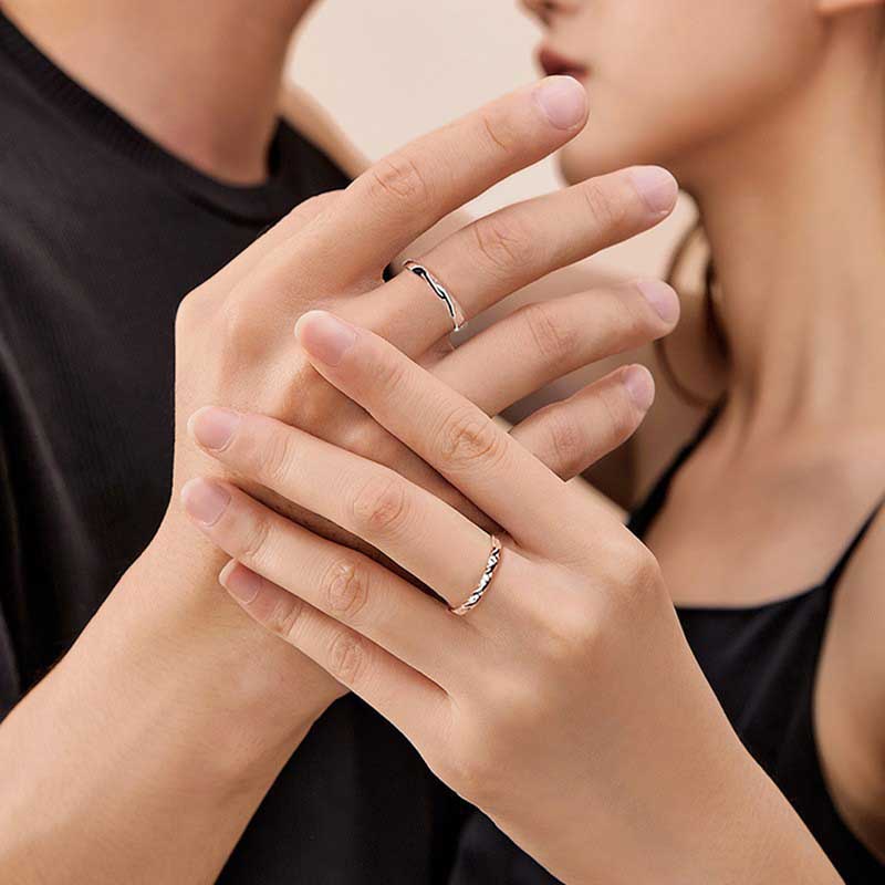 Gaya Sederhana Elegan Pria Wanita Fashion Perhiasan Zirkon Perak Pernikahan Pertunangan Pasangan Rings Adjustable Size