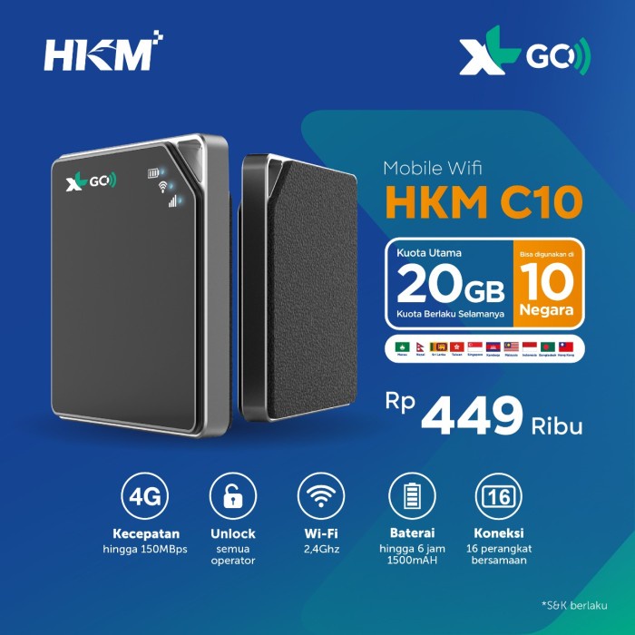 MIFI ROUTER HKM C10 Speed 4G LTE FREE TELKOMSEL - XL GO IZI (UNLOCK) - M21 XL GO 25GB