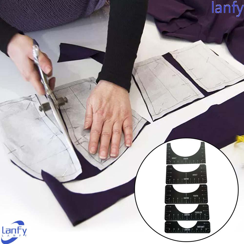 Lanfy T-Shirt Alignment Ruler 5pcs PVC Jahit DIY Gambar Template Desain Pakaian Penggaris Pengukur