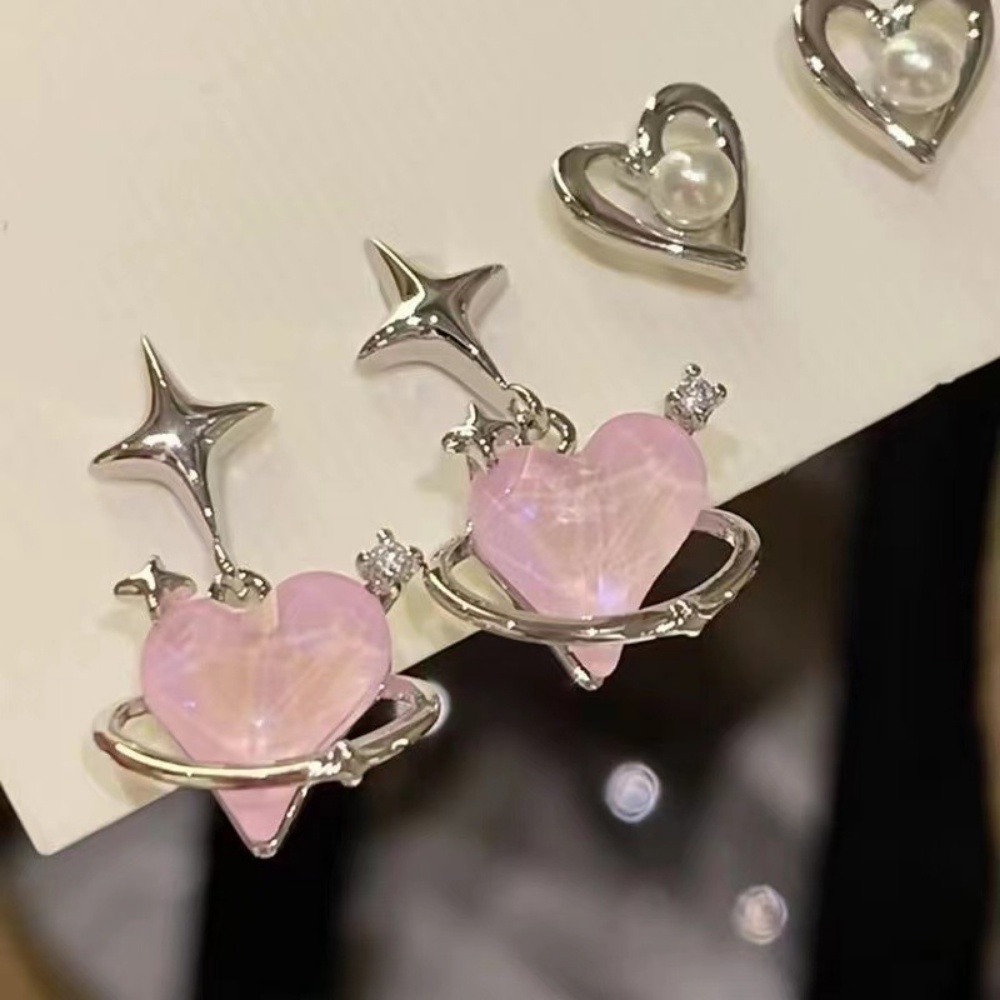 Versi Korea Dari Starlight Heart Earrings Set Kepribadian Niche Temperamen Halus Kecil Segar Anting Anting Wanita Permen Perhiasan