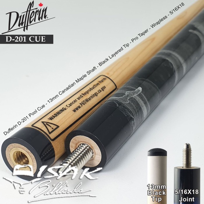 Dufferin D-201 Pool Cue - Maple Billiard Stick Biliar Play Layer Tip