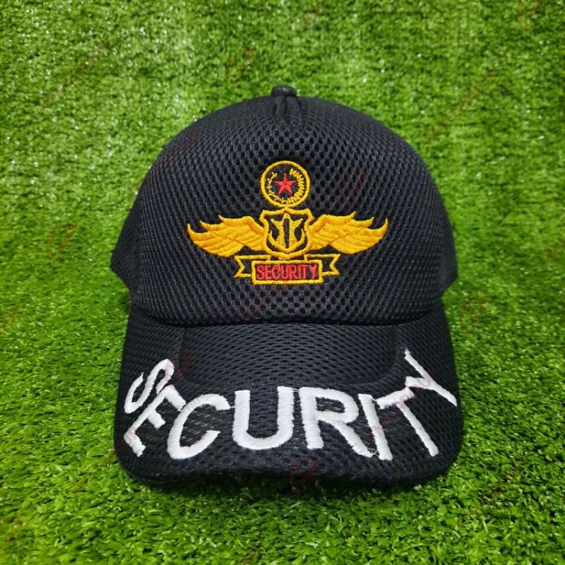 Topi Security Doublemes Jaring Bordir Logo Wing Topi Satpam Bendera