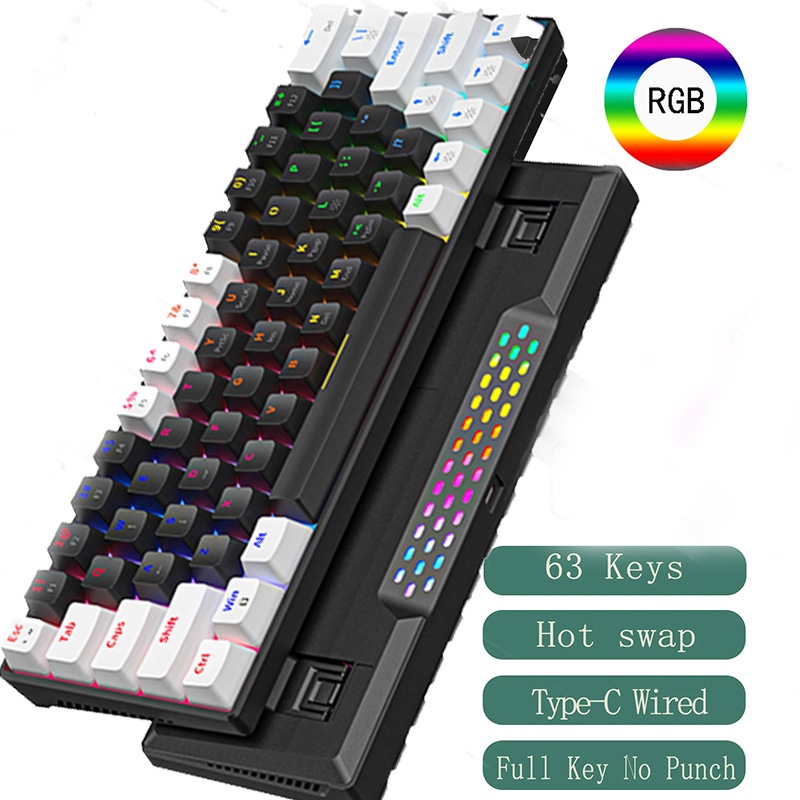 63keys Keyboard Mekanik Kabel Gaming Keyboard Blue Red Switch Tombol Keyboard RGB Cahaya