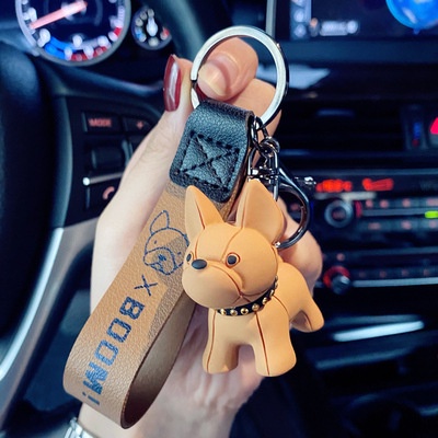 3d Warna Solid Bulldogs Dengan Rantai Emas Gantungan Kunci Dengan Tali Kulit Anti-Hilang Gilt Pria Wanita Hadiah Gantungan Kunci Untuk Mobil Rumah Keys Bag Earphone Case Cover Liontin