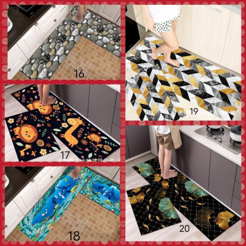 Alas Kaki Lantai Keset Dapur 2 in 1 Kitchen Floor Mat Set Karpet Rumah Kamar Matras Anti Slip Kain Lap Majung Pel