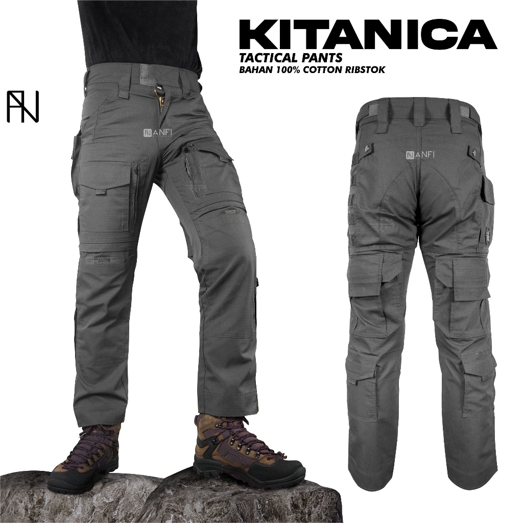 ANFI Tactical Pants Kitanica Pria Wanita Outdoor Bahan Katun Ribstok