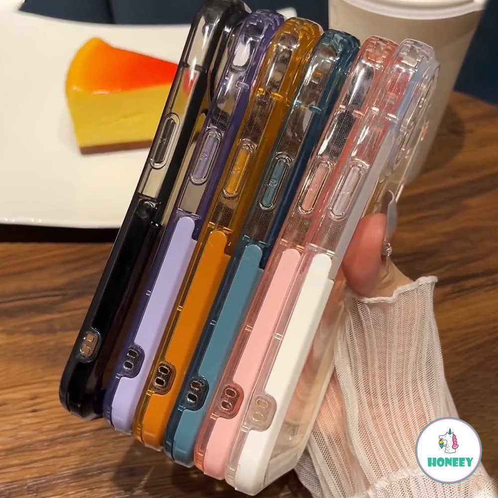IPHONE Holder Lipat Tak Terlihat Ring Stand Lensa Kamera Casing Ponsel Transparan Untuk Iphone11 12 13 14 Pro Max Soft Candy Back Cover