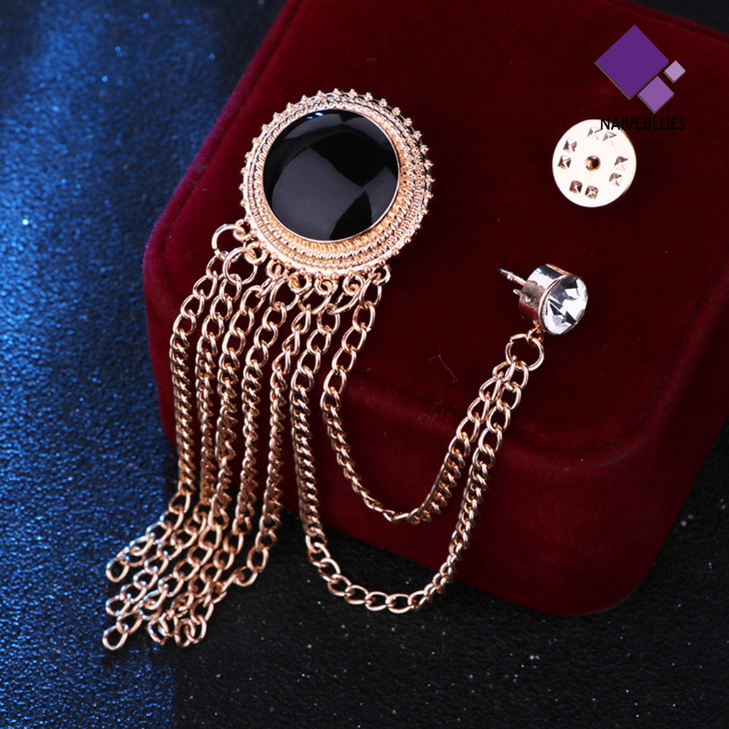 &lt; Naiveblues &gt; Lencana Pin Rantai Berkilau Electroplating Hias Vintage Up Colorfast Suit Rumbai Pin Perhiasan