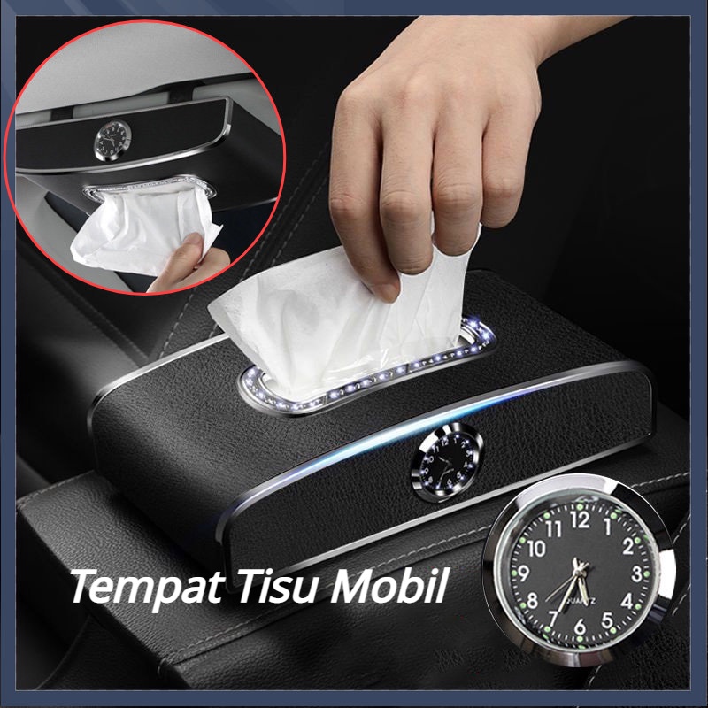 【COD】Mobil Kotak Tisu Kotak Multifungsi Tempat Tisu Mobil Premium Mewah Multifungsi Jam Car Tissue Box