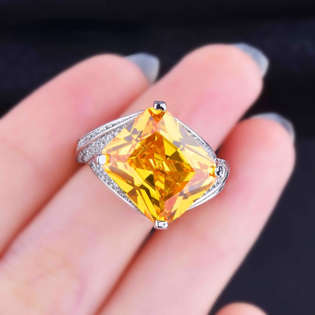 Goldkingdom Aksesoris Perhiasan Fashion Ready Stock Ascher Cincin Berlian Kuning Kreatif Berbentuk Berlian Cincin Wanita