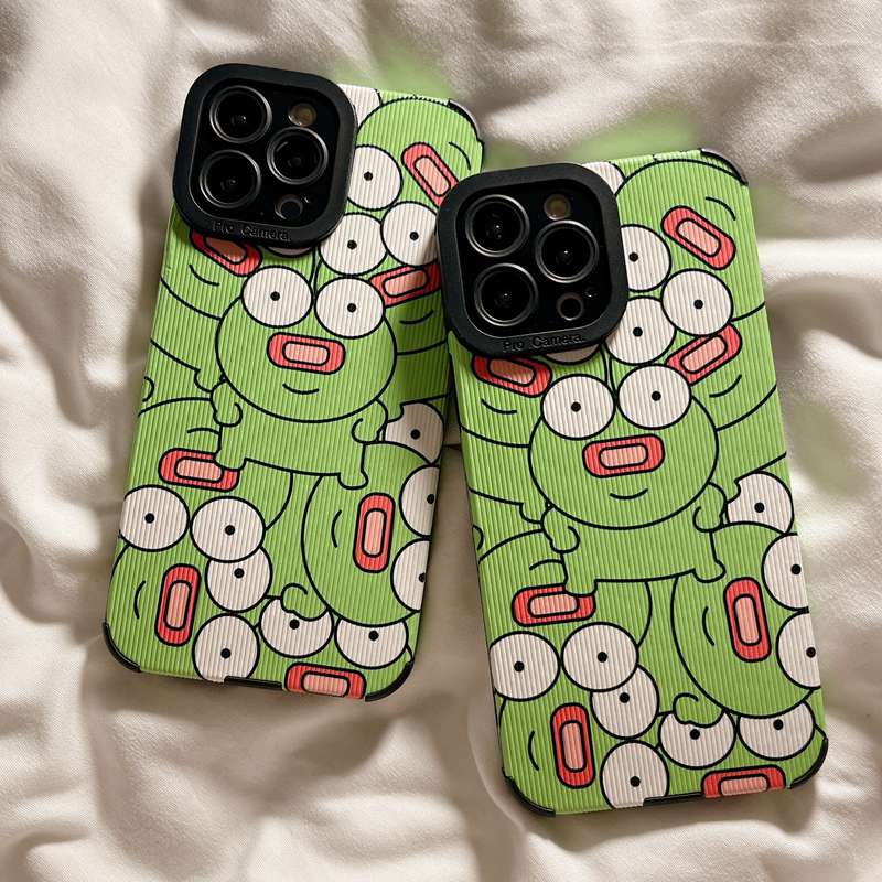 Soft sheepskin Leather Case IPhone 6S 7 8 Plus SE 2020 X XR XS Max 11 12 13 14 Pro Max 14 Plus Camera Protect for Women Girl Cute Funny Green Frog