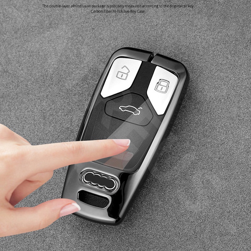 Audi Zinc Alloy Bungkus Penuh Case Kunci Mobil Cover Serat Karbon Kulit Smart Key Protector Untuk A3 8l A1 Q5 TT mk2 A5 A4 B7 B8 B5 A6 C7 C6 Q7 Q3 Q2 E-tron