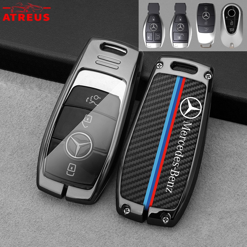 Mercedes Benz Zinc Alloy Bungkus Penuh Case Kunci Mobil Cover Serat Karbon Kulit Smart Key Protector Untuk EQE EQC W207 W211 W205 W212 W204 W220 W206 W124 W213 W218 W222