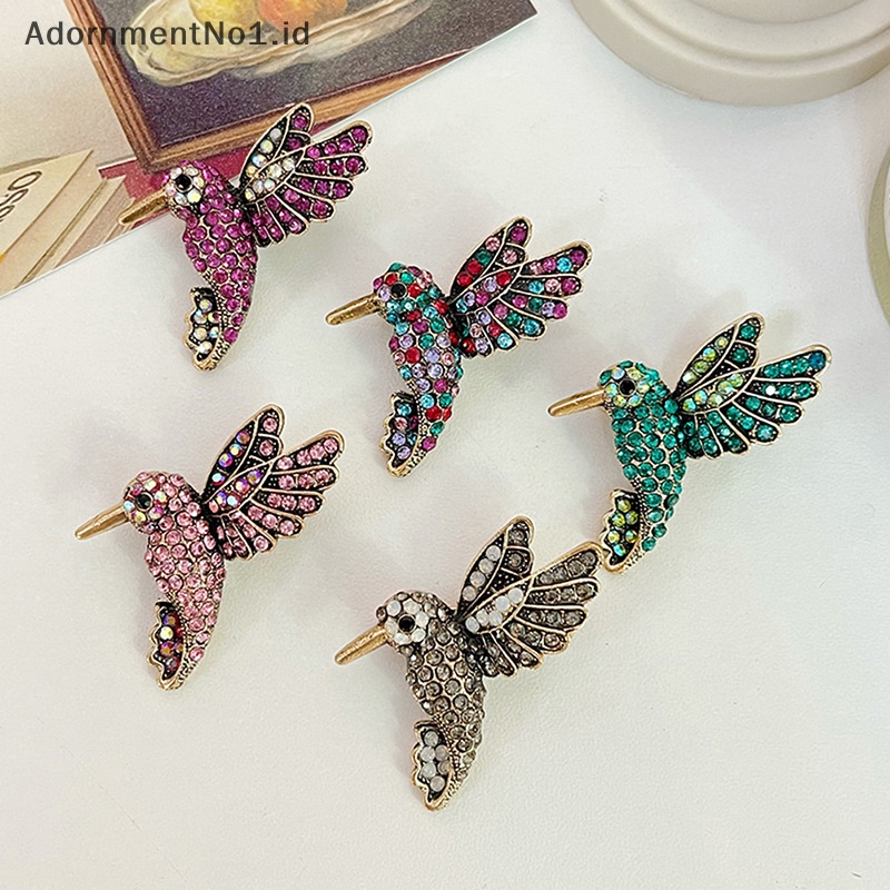 [AdornmentNo1] Fashion Wanita Hewan Berlian Imitasi Burung Bros Untuk Wanita Hummingbird Lapel Pin Pakaian Pesta Perhiasan Aksesoris [ID]