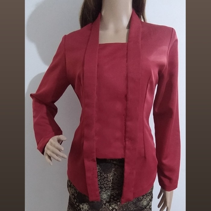 

Kebaya Kutu Baru Polos Balotelli Lengan Panjang - Cream, XL