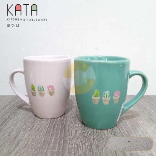 Gelas Keramik Kata Motif Kaktus Aesthetic / Mug Cangkir Gagang Cantik / Gelas Air Minum