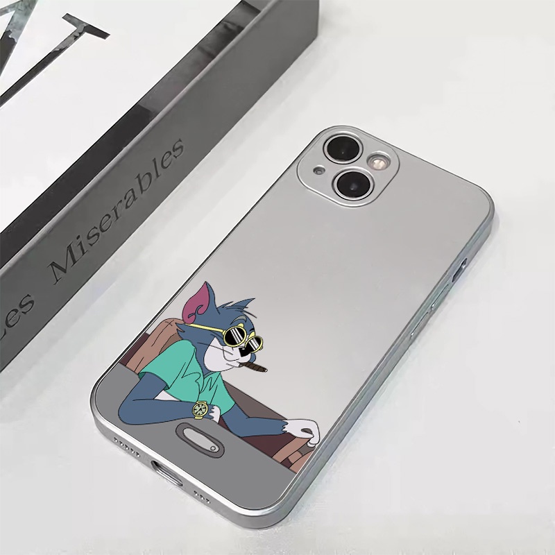 IPHONE Casing Ponsel Electroplate Pasangan Kucing Lucu Kompatibel Untuk Iphone11 14 13 12 Pro XS Max XR X8 +7 6S Plus Casing Mini TPU Silikon Shockproof Cover