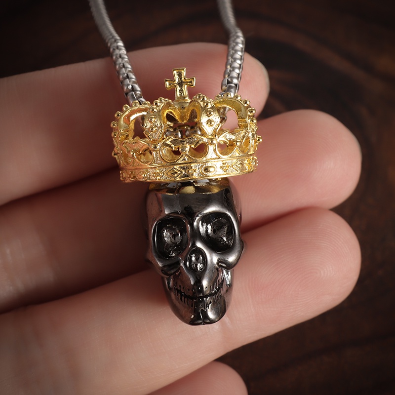 Kalung Liontin Tengkorak Mahkota Hip Hop Vintage Untuk Pria Trendi Gothic Lovers Necklace Hadiah