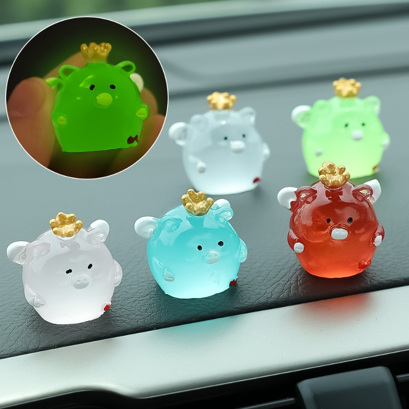 Fluorescence Mini Dekorasi Bonsai Pemandangan Babi/Piglet Resin Ornamen Bercahaya Dashboard Mobil Mainan Boneka Kartun Babi Miniatur Kerajinan Tangan