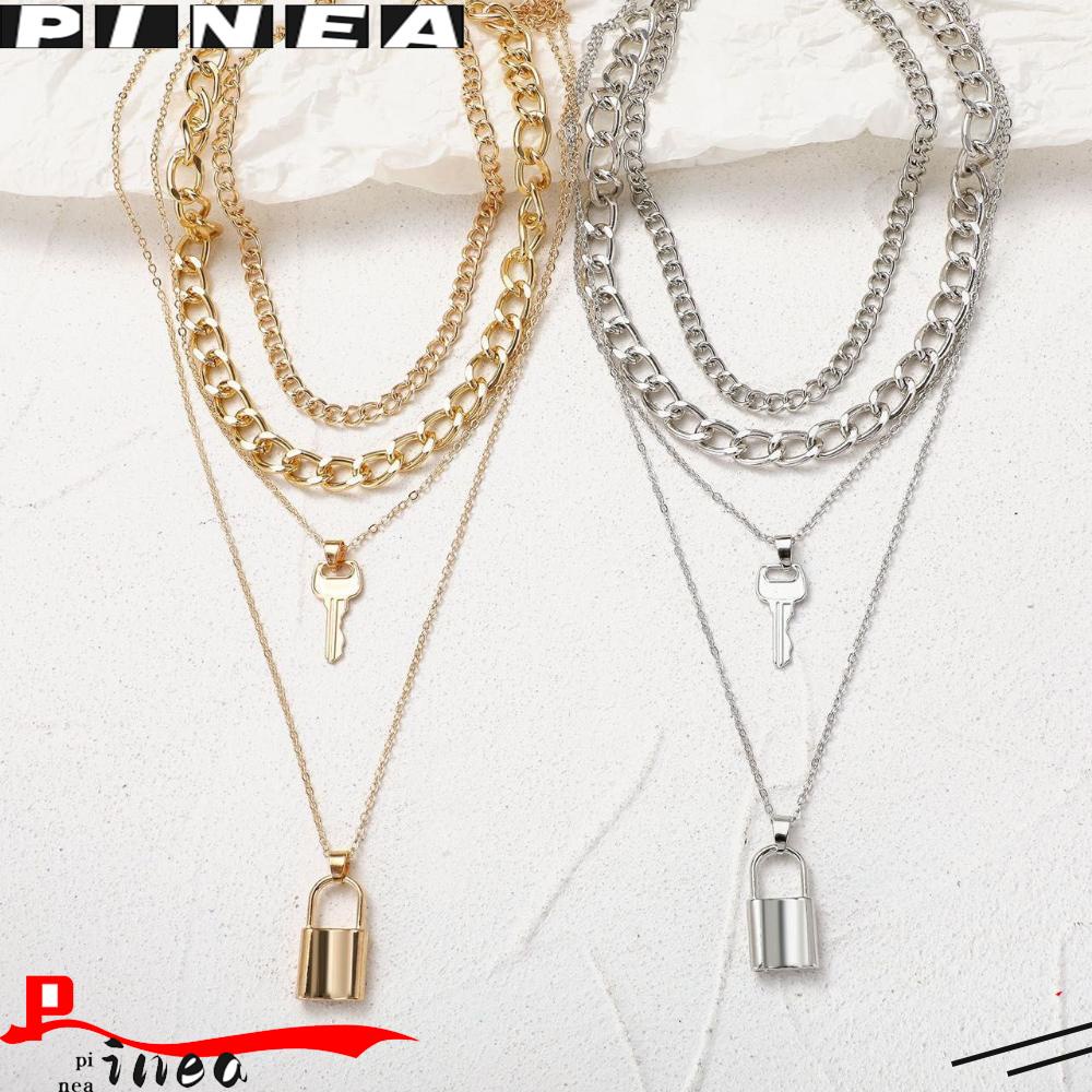 Nanas Wanita Lock Pendant Fashion Stainless Steel Choker Kerah Kalung