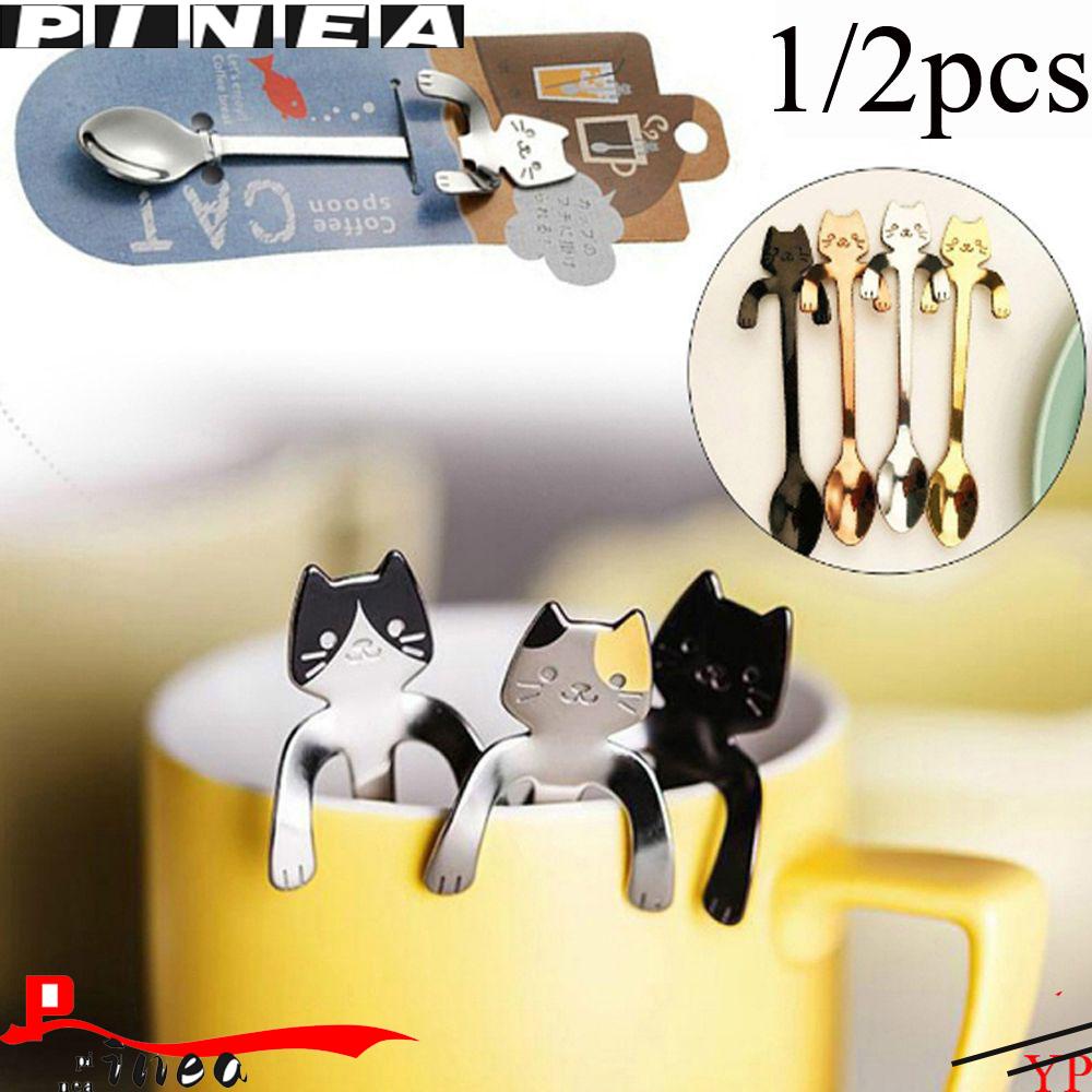 Nanas 1/2pcs Sendok Kucing Lucu Gadget Dapur Alat Makan Gantung Gagang Panjang