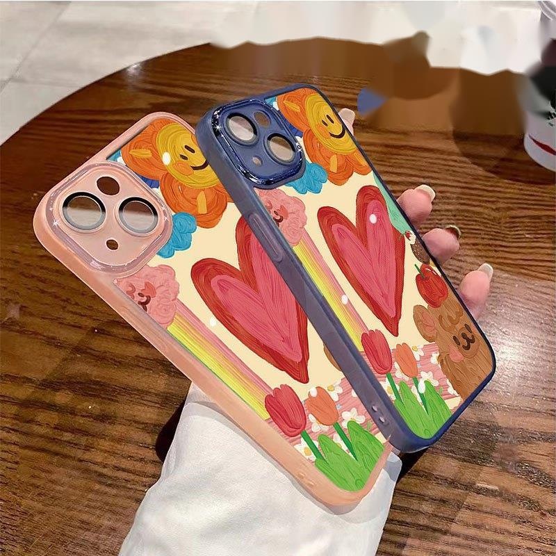 IPHONE Casing Ponsel Desain Love Bear Cat Minyak Berwarna Kompatibel Dengan Iphone12 13 14 11 Pro Max X Xs Max Xr Qqsd