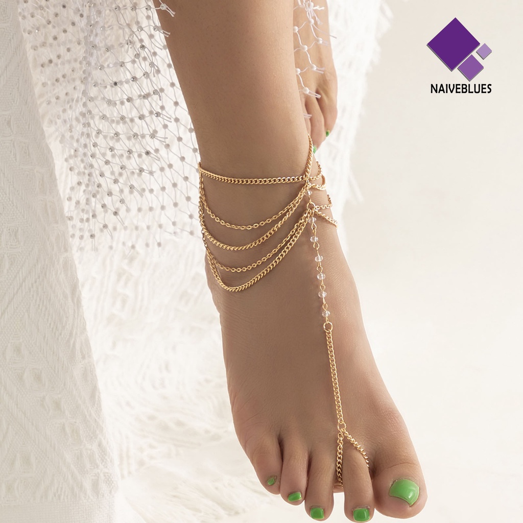 &lt; Naiveblues &gt; Set Cincin Kaki Gelang Kaki Wanita Rantai Kristal Imitasi Multi Lapisan Set Hadiah