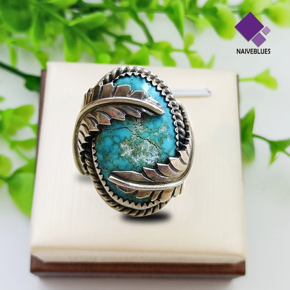 &lt; Naiveblues &gt; Daun Vintage Cover Artificial Turquoise Ring Pesta Pernikahan Pertunangan